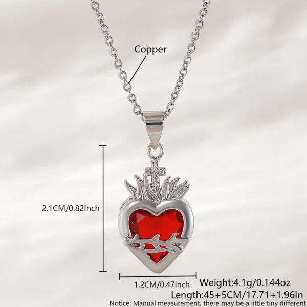 MHS.SUN plaqué or sacré coeur de jésus croix collier rouge Zircon religieux catholique pendentif colliers pour femmes filles bijoux – Image 9