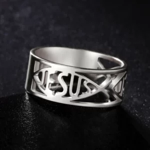 My Shape Bagues de poisson de Jésus pour hommes et femmes, bijoux en argent, matiques en acier inoxydable, amulette religieuse chrétienne, cadeaux de document