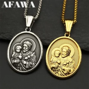Saint Joseph religieux chrétien jésus médaille collier pour femmes hommes en acier inoxydable couleur or colliers cadeau amulette bijoux