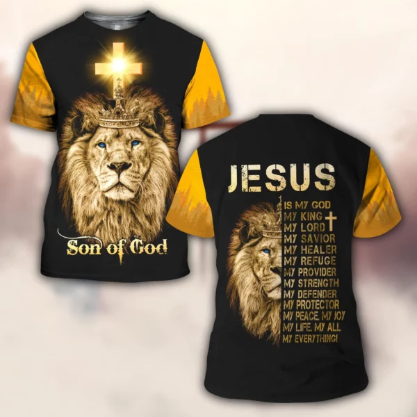 Été Vintage T-shirt pour hommes Lion graphique impression 3D à manches courtes chrétien jésus T-shirt vêtements pour hommes Streetwear T-shirt – Image 2
