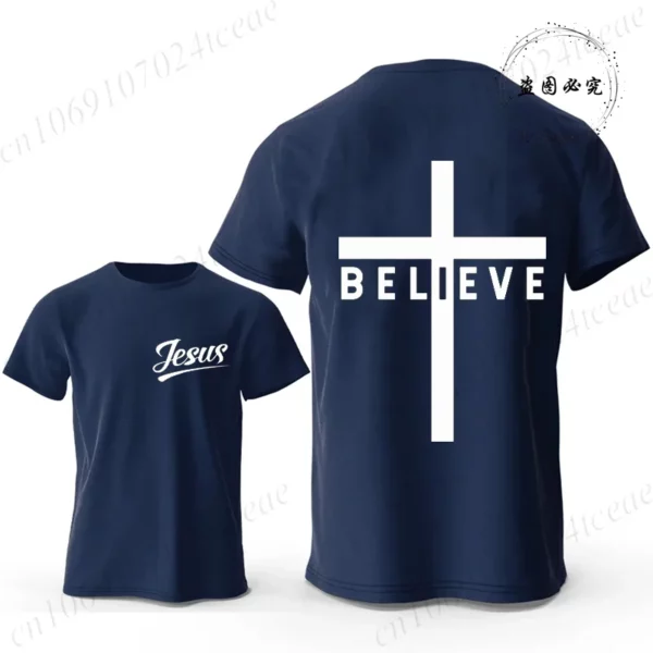 Croyez la croix jésus graphique créatif hommes T-shirts mode été esthétique T-shirts décontracté à manches courtes t-shirt hauts chrétiens – Image 16