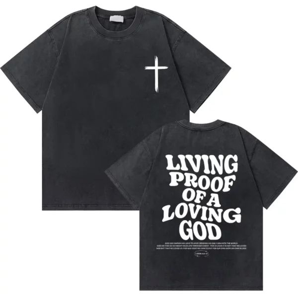 Lavé Vintage chrétien jésus bonnes nouvelles dieu vous aime verset de la Bible graphique T-shirts hommes femmes mode décontracté surdimensionné t-shirt – Image 10