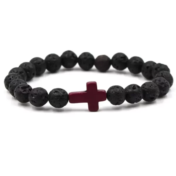 FSUNION-Bracelet à breloques en pierre naturelle pour hommes et femmes, croix, perles de lave noires, bijoux faits à la main, prière, fitness, JOCouple – Image 5