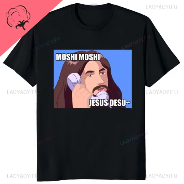 Moshi Moshi Jesus Desu T-shirt à manches courtes pour hommes, T-shirt drôle, Économie respirants, Économie décontractés à motifs en Y – Image 8