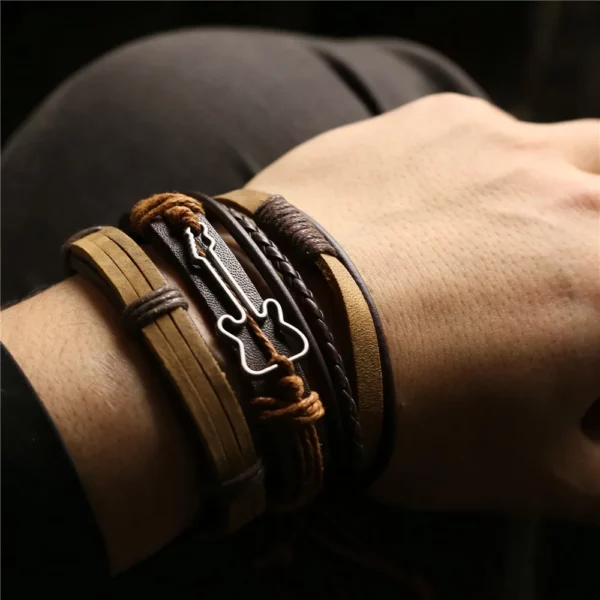 WESTBULL 3 pièces/ensemble Bracelets en cuir multicouche pour hommes croix charme Homme Bracelets cadeau bijoux – Image 5