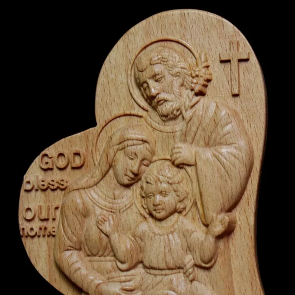 Figurine en Bois en Forme de Cœur d'Amour Catholique, Statue de Jésus Sainte Famille Carimplantée pour la Maison, Chambre à Coucher, Salon, Décor de Bureau – Image 5