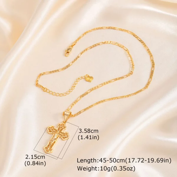 Vnox – colliers pendentif plaqués or pour femmes, en acier inoxydable, creux, croix de jésus, Design classique, bijoux Christain, cadeau – Image 7