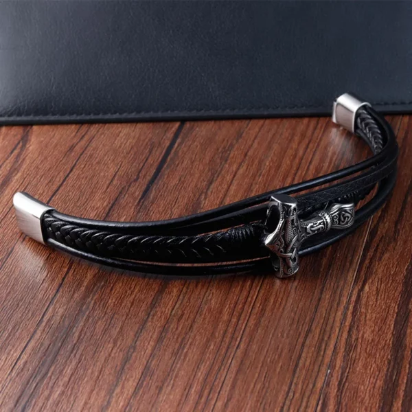 Bracelet Viking rétro en acier inoxydable pour hommes, tressé en cuir véritable, accessoire de beau cadeau à la mode, bijoux – Image 9