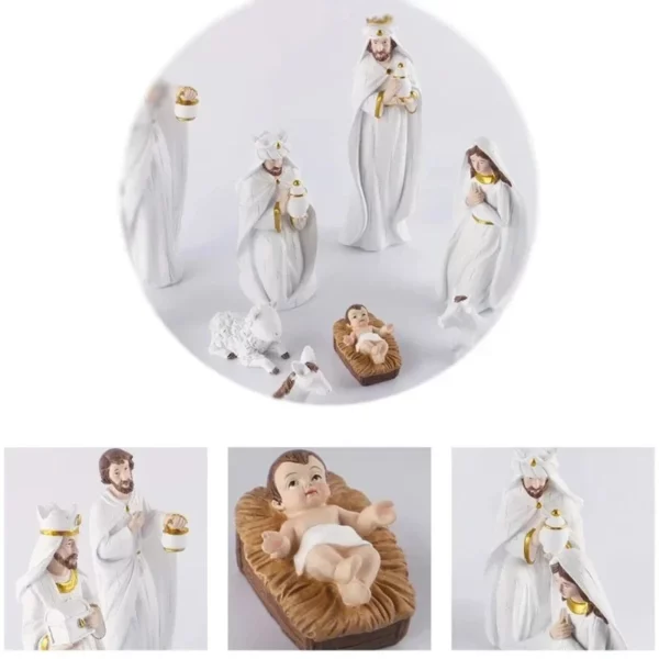 Décoration de groupe de crèche de Jésus de Noël, artisanat en résine, décoration de la maison douce, ensembles de la Sainte Famille, figurine de la Nativité – Image 11
