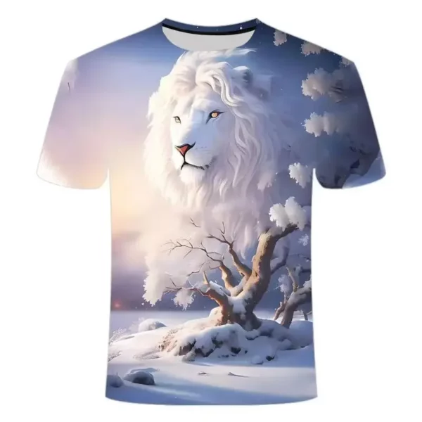 T-Shirt manches courtes col rond pour hommes et femmes, imprimé en 3D, motif Lion, à la mode, surdimensionné, Harajuku, été – Image 4