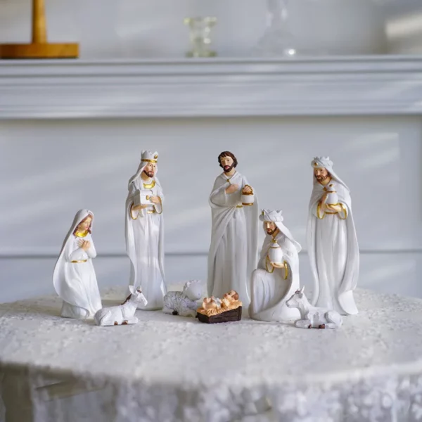 1 ensemble de Figurines de crèche de jésus de noël, accessoires de décoration pour la maison, bureau, sainte famille, ornements de bureau en résine