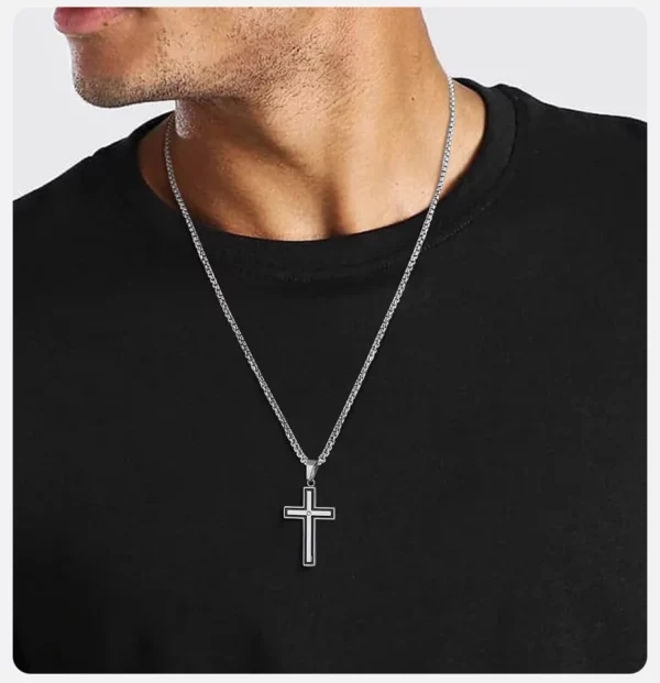 Vnox – colliers unisexes avec pendentifs croisés en acier inoxydable, collier croisé du Christ incrusté au centre de Zircon pour hommes et femmes, bijoux de foi – Image 13