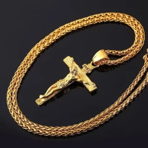 Collier croix de Jésus religieux pour hommes et femmes, pendentif croix de document en or avec collier JONecklace, cadeaux de bijoux à la mode, nouveau