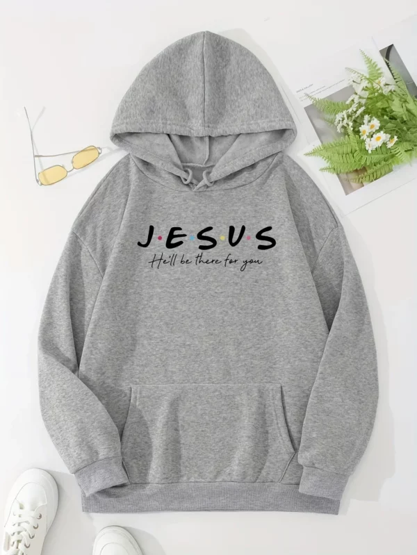Sweat à capuche imprimé jésus, sweat-shirt décontracté avec poche kangourou avec cordon de serrage pour le printemps et l'automne, vêtements pour femmes, loisirs quotidiens amples – Image 10