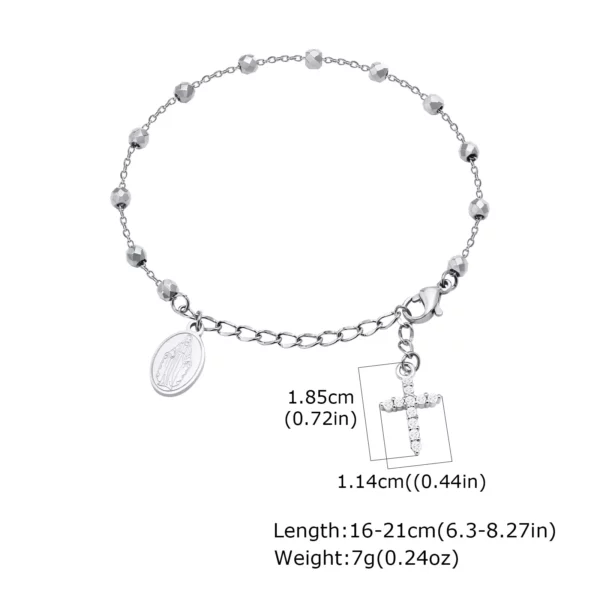 Bracelet chapelet croisé en zircone cubique pour femmes, lien réglable Mary en acier inoxydable, cadeau de bijoux religieux – Image 8