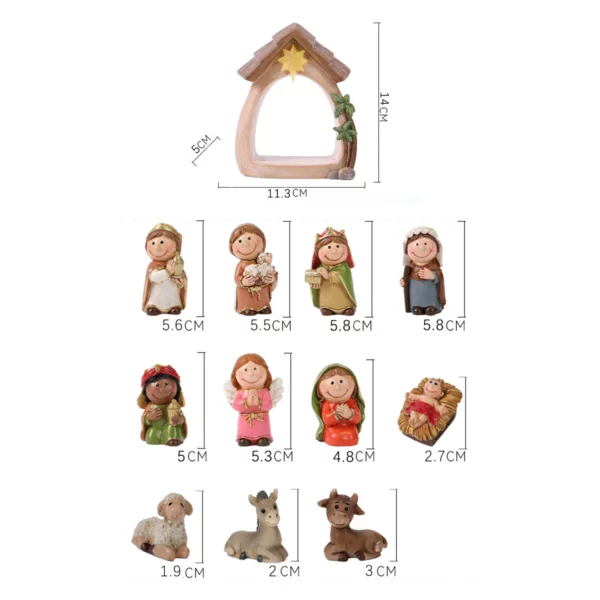 Figurines de la nativité de noël avec résine légère, 12 pièces, naissance de la sainte famille de jésus pour la table de noël, étagère d'église, chapelle – Image 6