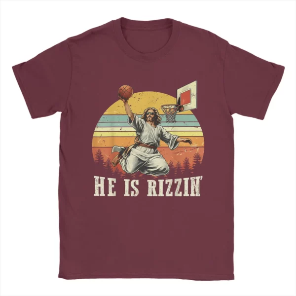 Drôle il est Rizzin coton T-Shirt pour homme été jésus jouant au basket-ball chrétien Vintage T-Shirts Harajuku T-Shirt grande taille – Image 8