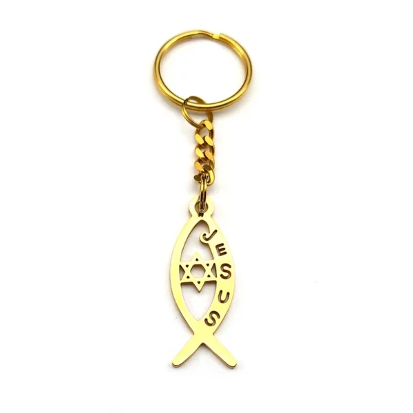 Ichthile-Clé Creuse en Acier Inoxydable pour Homme et Femme, Bijoux en Forme de Poisson de Jésus, Hexagramme Étoile de FC, K3535S02 – Image 10