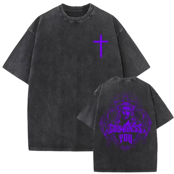 Série religieuse chrétienne jésus Vintage lavé T-shirt hommes femmes gothique Rock surdimensionné à manches courtes t-shirts Hip Hop Streetwear – Image 42