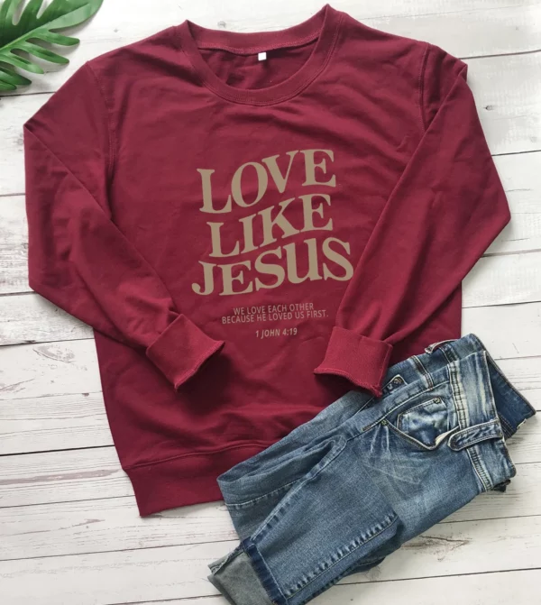 Love Like Jesus We Love Other Sweat-shirt pour femme, Sweat-shirt chrétien, Pulls Fath, Haut vintage, 100% coton, Mode décontractée – Image 3