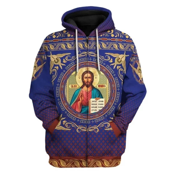 Sweats à capuche College en 3D pour hommes, motif de la Vierge Marie, sweats à capuche zippés, mode masculine, sweat à capuche PVD, survêtement respirant, vêtements de combinaison pour hommes – Image 3