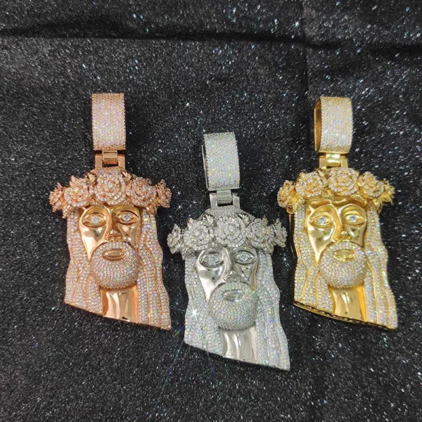 Pendentif de Jésus en diamant glacé de style hip-hop Bling, bijoux plaqués or et argent, pendentif de foi religieuse et chrétienne, cadeau – Image 18