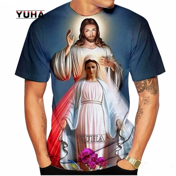 Économie de dessin animé religieux de Jésus pour hommes, Streetwear décontracté, Dieu, Vierge Marie, Harajuku, Nouvelle mode d'été, 2022 – Image 11