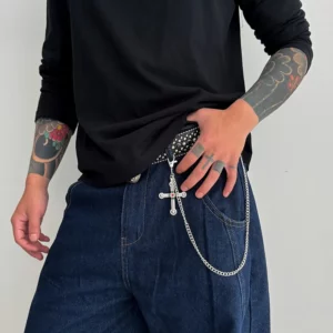 52CM Punk croix jésus pendentif porte-clés pour hommes Rock Goth pantalon taille ceinture portefeuille sac chaîne jean pantalon mâle bijoux Grunge