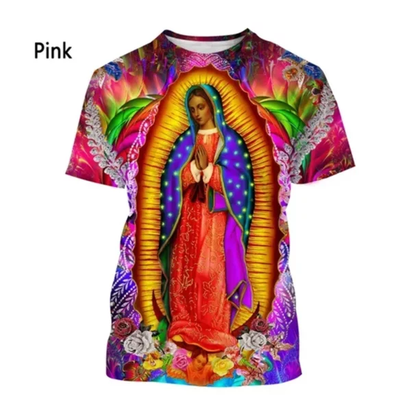 Nouvelle mode Guadalupe vierge marie du mexique impression 3D T-shirt unisexe frais décontracté à manches courtes T-shirt classique T-shirt vêtements – Image 18