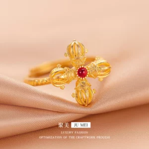 Bague en or véritable 9999 24K pour femmes, même style, diamant croisé à bouche vivante, bijoux luxueux et beaux