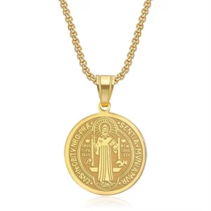 Pendentif médaille religieuse San Benito, couleur or, acier inoxydable, croix de jésus, collier rond pour femmes et hommes, bijoux à la mode, cadeau