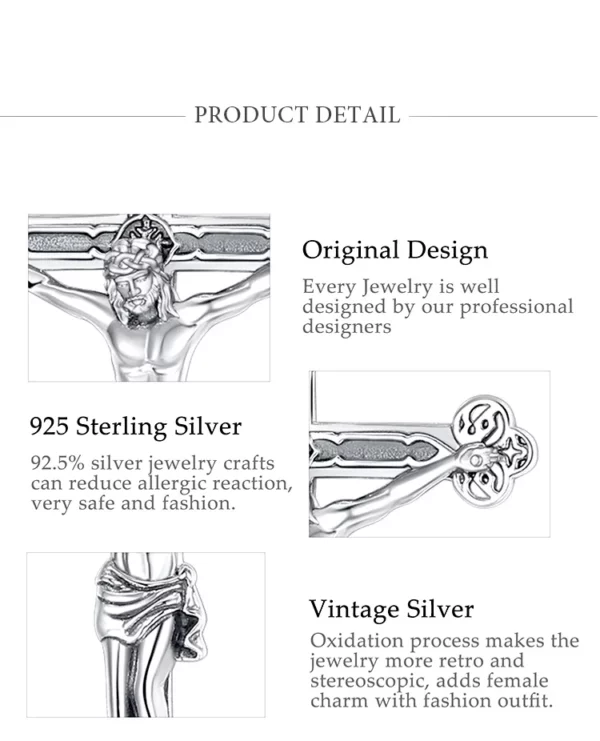 Eudora nouveau 925 en argent Sterling Crucifix croix collier jésus amulette pendentif religieux hommes femmes bijoux personnalité cadeaux – Image 14
