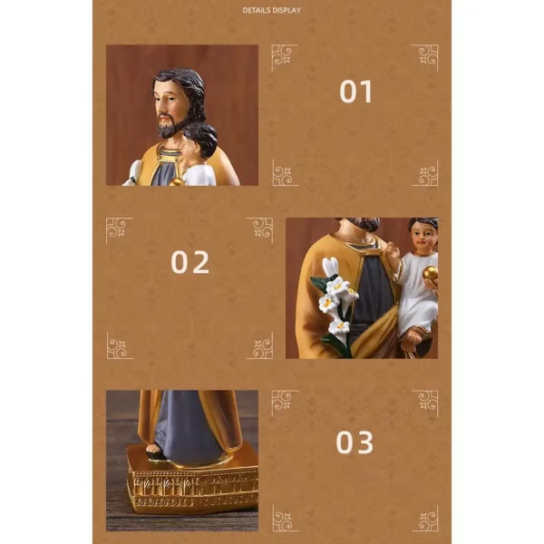 Statues en résine de Saint Joseph pour enfant, Base d'assiette, Figurines religieuses de prière familiale, Sculpture, décoration de maison, ornement – Image 7