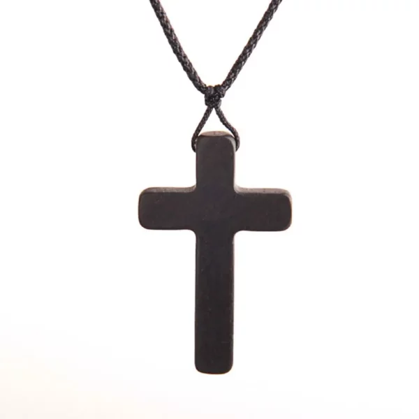 Collier religieux en bois d'ébène naturel, pendentif en bois de santal, croix en bois noir et brun, nouveau Design, cadeau – Image 7