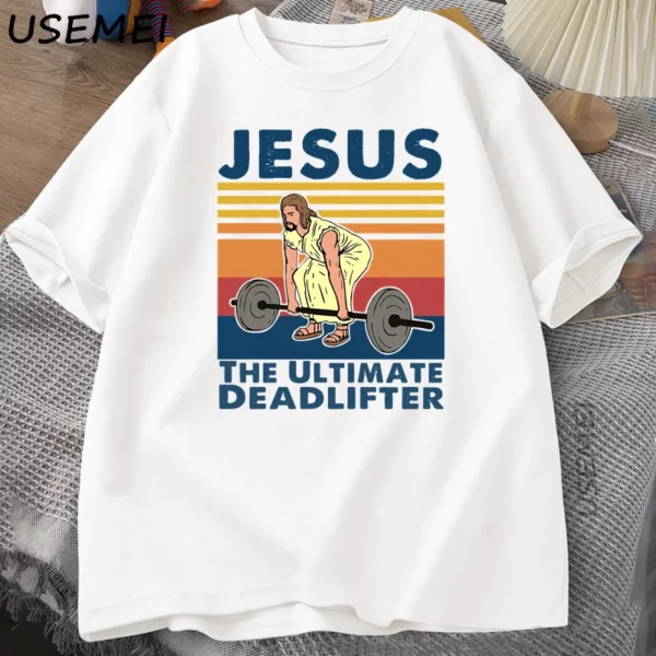 Jésus le dernier Deadlifter t-shirts foi religieuse gymnase T-shirt drôle coton T-shirt hommes Streetwear ample mâle vêtements