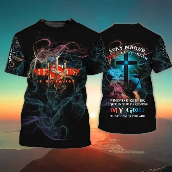 T-shirt unisexe à manches courtes pour hommes, impression 3D de Dieu Jésus, impression du christianisme, t-shirt graphique de croyance, mode enfant, Harajuyku, été, nouveau – Image 2