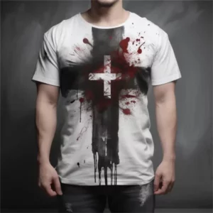 T-Shirt Vintage à Manches Courtes pour Homme, Vêtement Streetwear avec Impression 3D de Dieu, Religieux, Christ, Jésus, Croix, Été