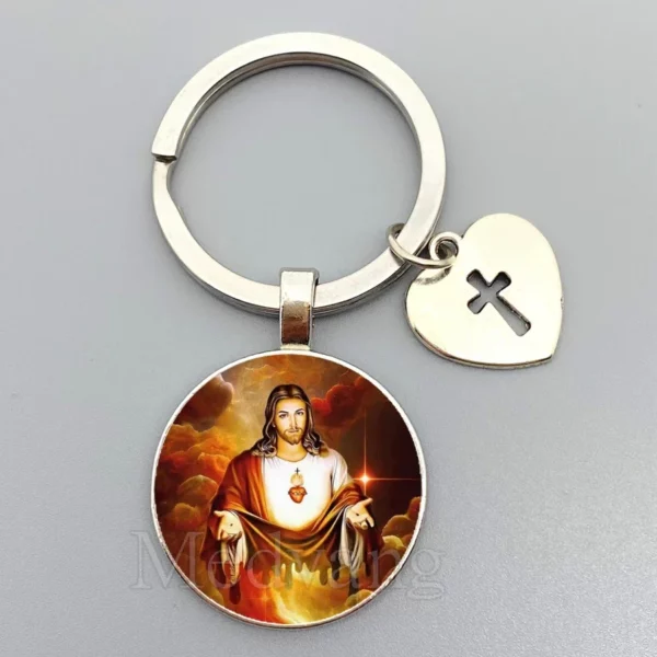 Porte-clés Jésus Sacré-Cœur Vierge Marie, porte-clés en verre breton, bijoux catholiques pour hommes et femmes, cadeaux – Image 12