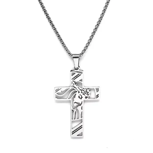 Hip Hop Punk couronne d'épines jésus croix collier pour hommes en acier inoxydable plaqué or Crucifix pendentif colliers bijoux – Image 5