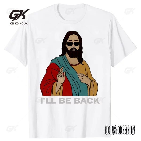 T-shirt en coton imprimé chrétien I'll Be Back pour femmes et hommes, manches courtes, col rond, style cool, streetwear vintage – Image 2