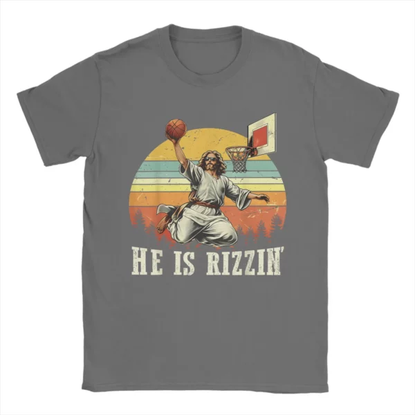 Drôle il est Rizzin coton T-Shirt pour homme été jésus jouant au basket-ball chrétien Vintage T-Shirts Harajuku T-Shirt grande taille – Image 9
