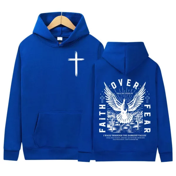 Sweat à capuche imprimé Jésus sur la peur pour hommes et femmes, sweat-shirt rétro chrétien, sweats à capuche sourire, sweats à capuche rétro, mode Harajuku, lettre inversée – Image 9