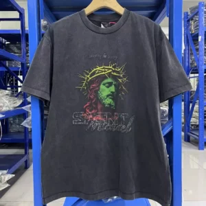 25SS SAINT OF MICHAEL jésus Portrait meilleure qualité impression Vintage rétro haute rue couverture en coton T-Shirt