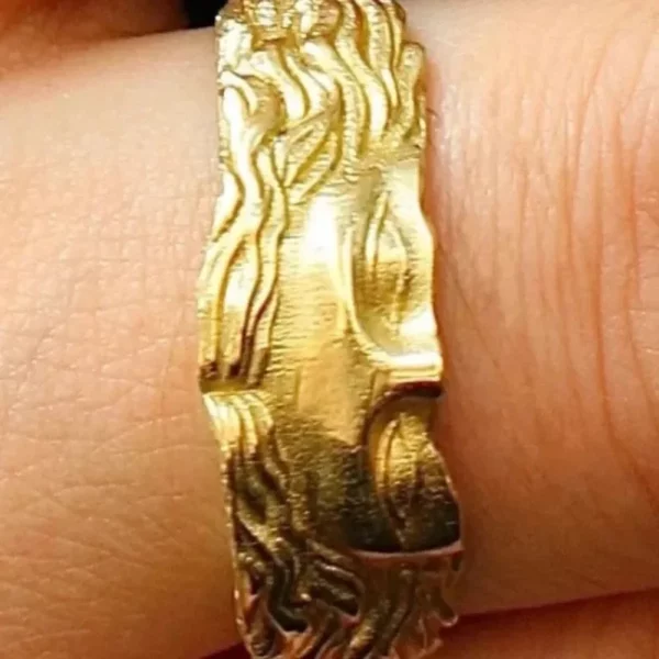 Bague ouverte demi-visage de Jésus en or vintage pour hommes et femmes, bijoux de croyance religieuse rétro, matiques en cuivre pur, cadeaux de bandes – Image 4