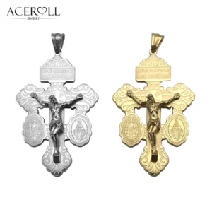 ACEROLL Pendentif catholique en acier inoxydable, croix sainte du pardon