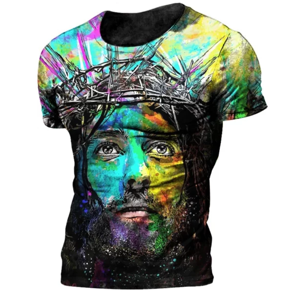 T-shirt à Manches Courtes et Col Ras du Cou pour Homme, Vêtement Décontracté à vaccage Rapide, avec Impression 3D de Jésus Dieu, à la Mode, Nouvelle Collection Été – Image 28
