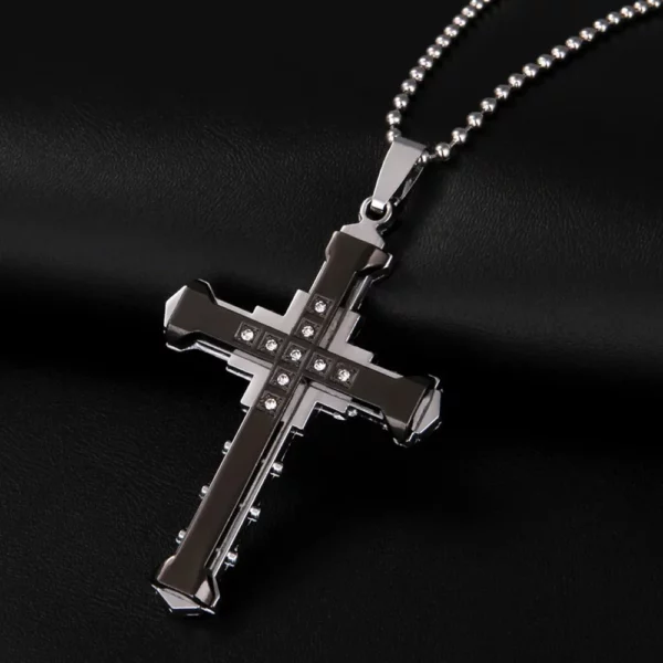 Pendentif croix de jésus en cristal pour homme, couleur or/noir/bleu, zircone, collier, bijoux en acier inoxydable, nouvelle collection 2024 – Image 19