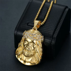 Hip Hop glacé tête de jésus pendentif mâle couleur or acier inoxydable collier chrétien pour hommes fête religieuse bijoux cadeau 2025