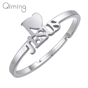 Bague en acier inoxydable pour femmes, bijoux chrétiens, anneaux religieux réglables, cadeau