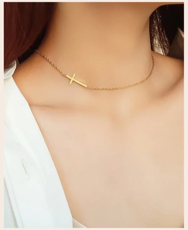Collier croix latérale, pendentif Crucifix pour femmes, chaîne réglable en acier inoxydable, cadeaux pour mère, femme, amie – Image 8